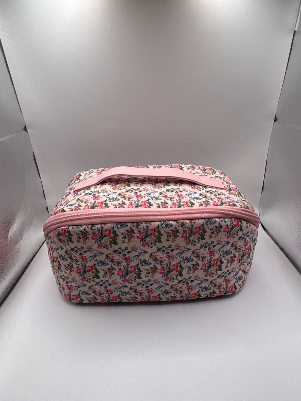 Pink Floral Cosmetic Travel Bag - Lightweight Makeup Organizer